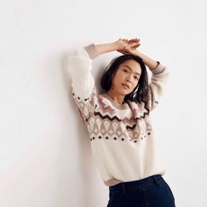 Madewell Women’s Fair Isle Markham Pullover Ivory Plush Sweater Size XL
